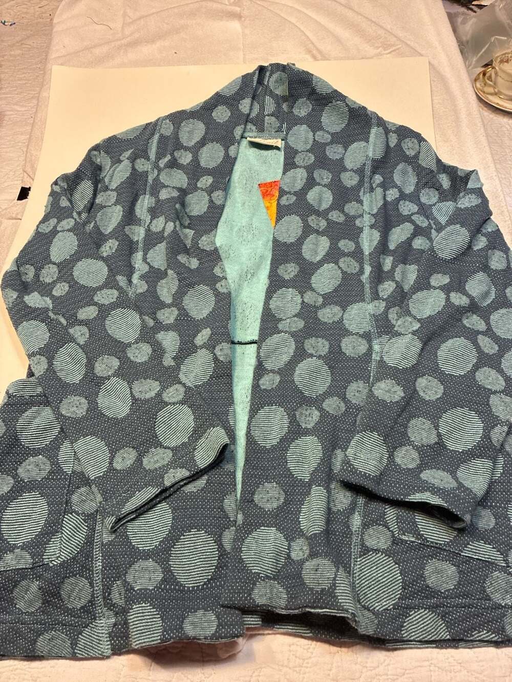 Komil Big Circle Weave Skipper Blue Open Front Kimono Jacket
